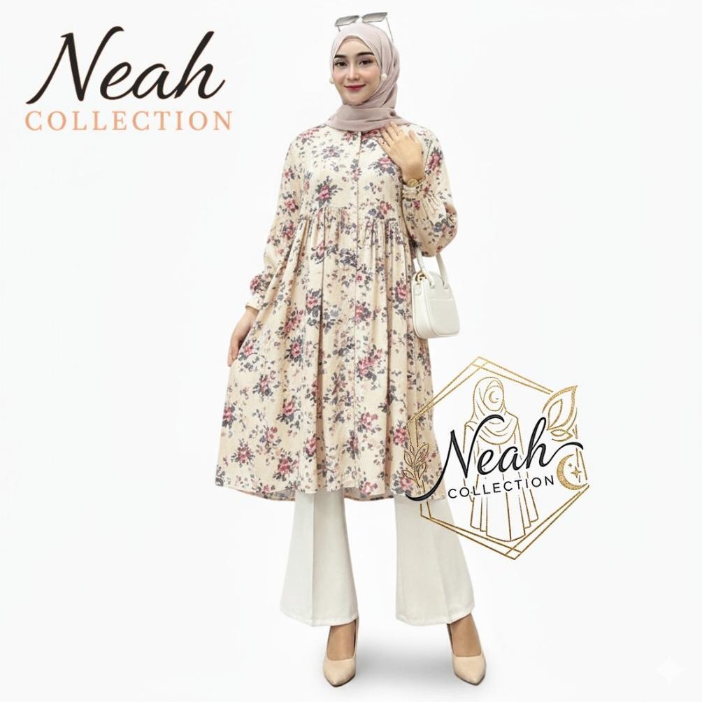HEMAT Tunik Noora Motif Bunga Kekinian Premium Fashion Muslimah Elegan / Tunik Jumbo Bumil Busui Fri