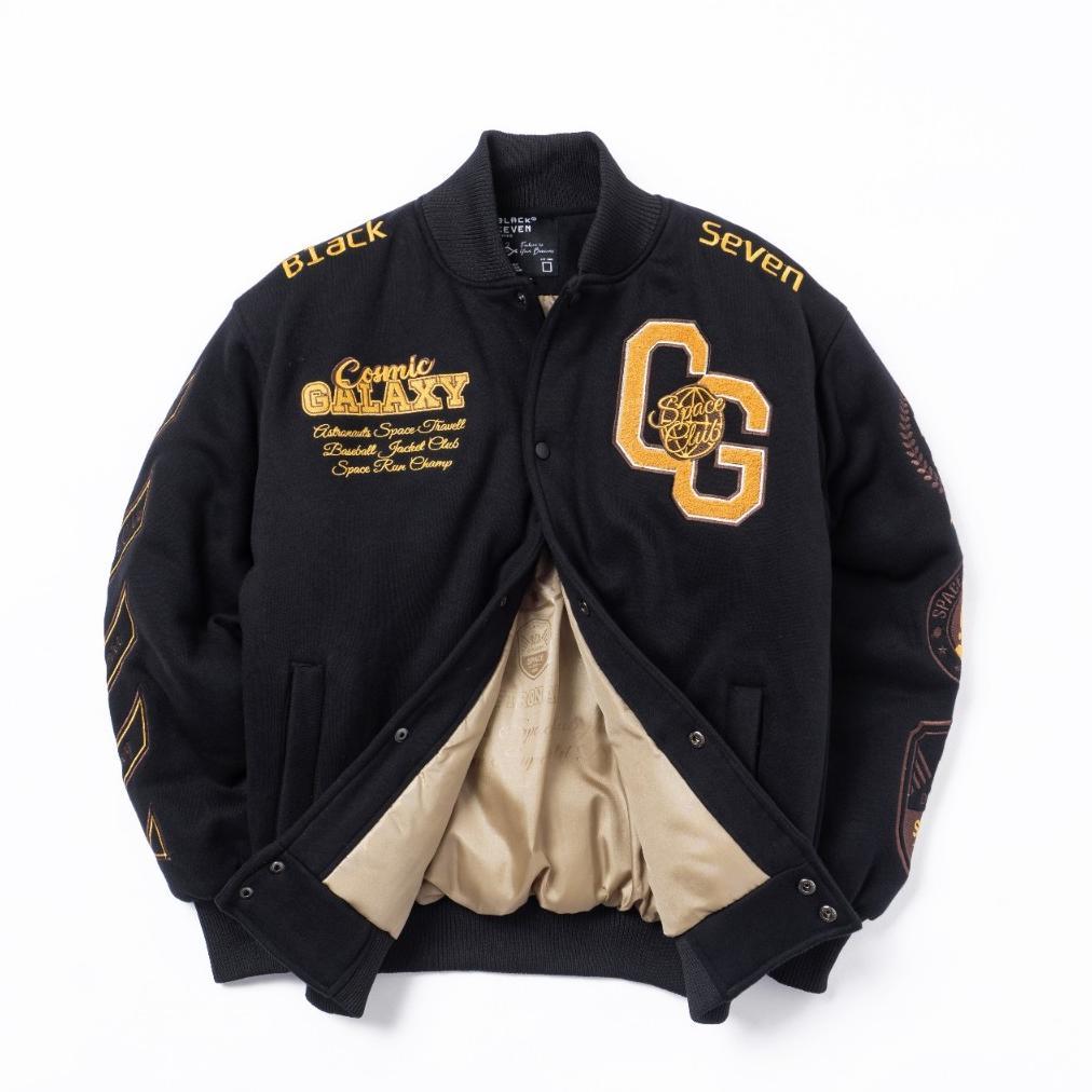 KUALITAS SUPER VARSITY JACKET COSMIC GALAXY COMBINASI 3 WARNA - (CREAM-WHITE-BLACK) - FULL BORDIR OR