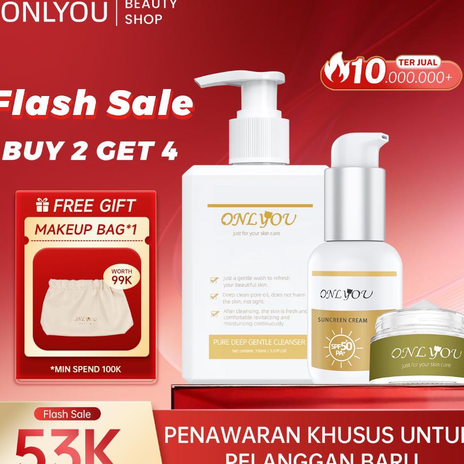 [Bpom]Onlyou 3Pcs Paket Onlyou Whitening Cream 30G & Onlyou Tinted Sunscreen Spf 50 Pa+ 50G & Onlyou