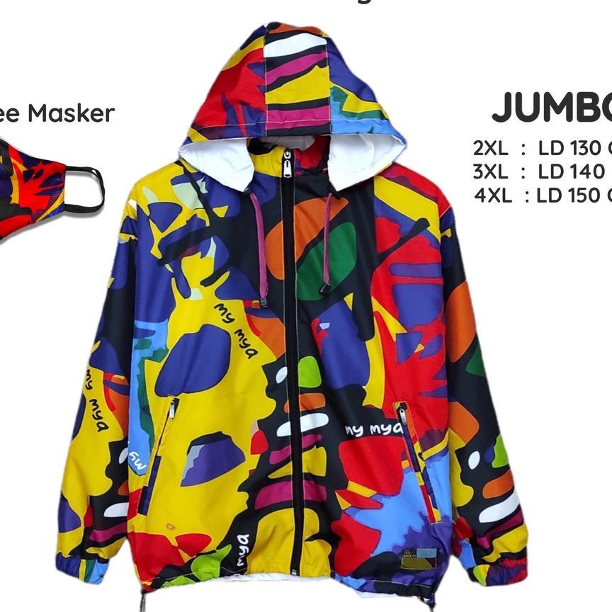 Jaket Parasut Jumbo Wanita Pria  Printing  / Jaket Parasut Big Size / Jaket Parasut Over Size Pria D