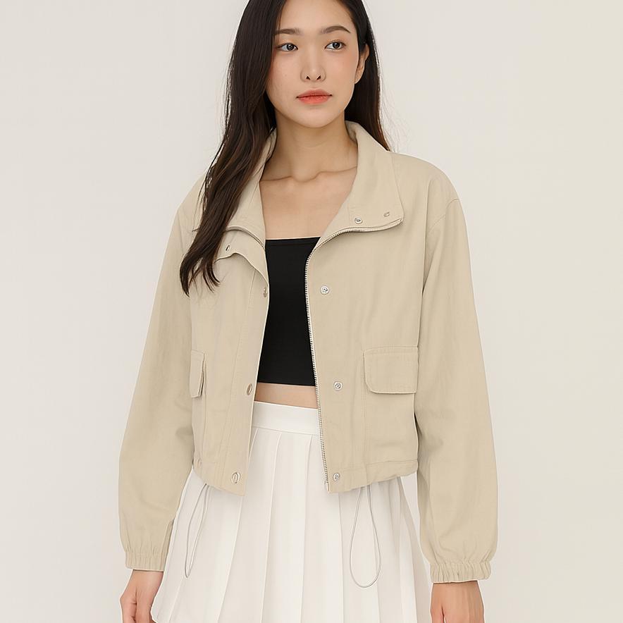 Atasan Crop Jaket Parasut Wanita | Outer Jacket Parachute Lengan Panjang Kekinian