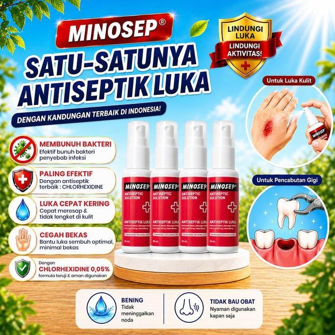 Minosep Antiseptic Solution Obat Luka Spray 30ml 4 botol Obat Merah Ekstrasi Gigi Chlorhexidine