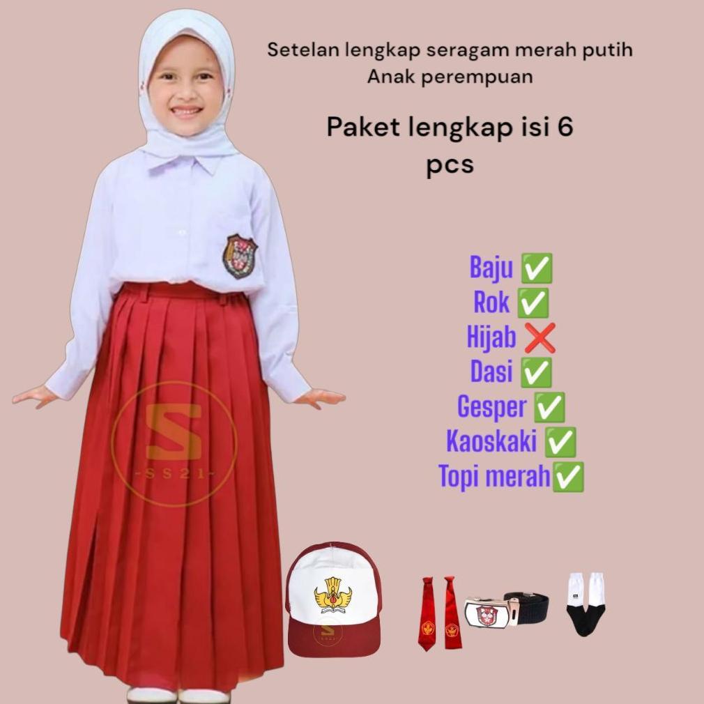 Saless Setelan Seragam Merah Putih Anak Perempuan Berhijab / Setelan Seragam / Setelan Merah Putih /