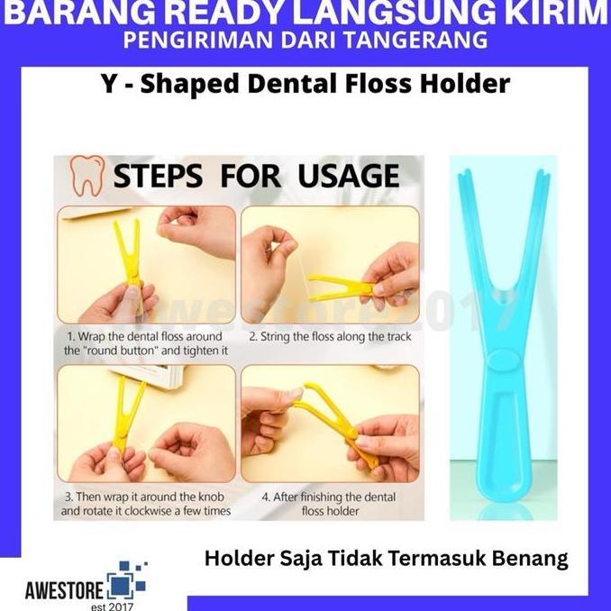 Y Shape Floss Holder Handle Reusable Floss Gigi Bentuk Y Untuk Gigi Belakang Oral Care Kit Dental
