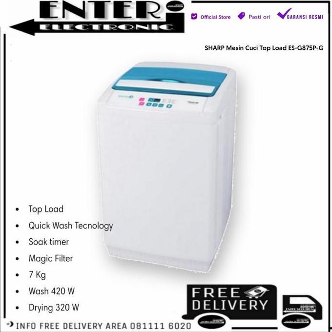 SHARP ESG875PG - MESIN CUCI TOP LOADING 1 TABUNG 7 KG SHARP ES G875P G