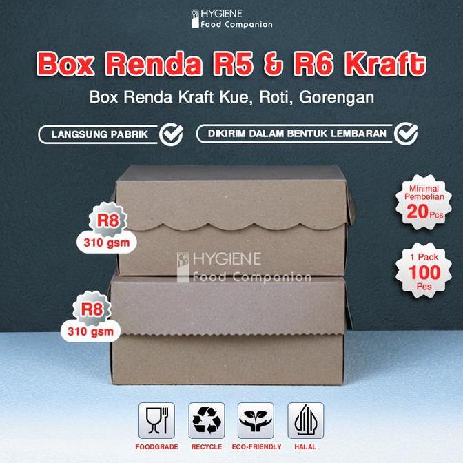 Ver- [Isi 100Pcs] Dus Snack Kraft R5 & R6 Dus Kue Renda 275Gsm
