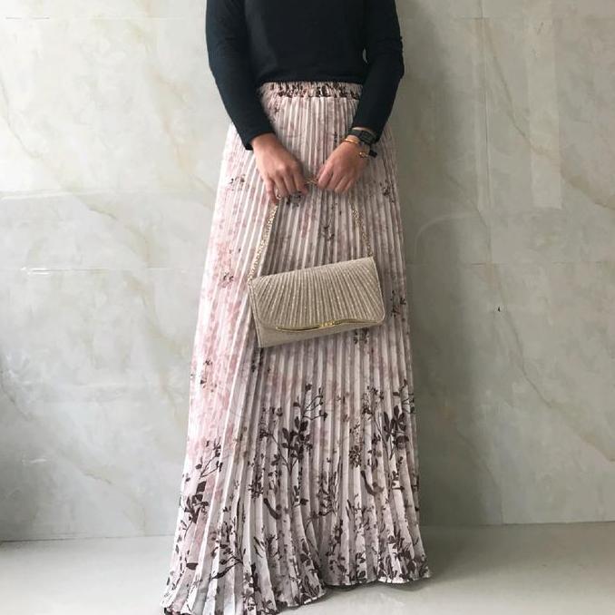 Rok Plisket Motif Ceruty babydoll by Amerta Hijab skirt ceruti babydoll pinggang full Karet - androk