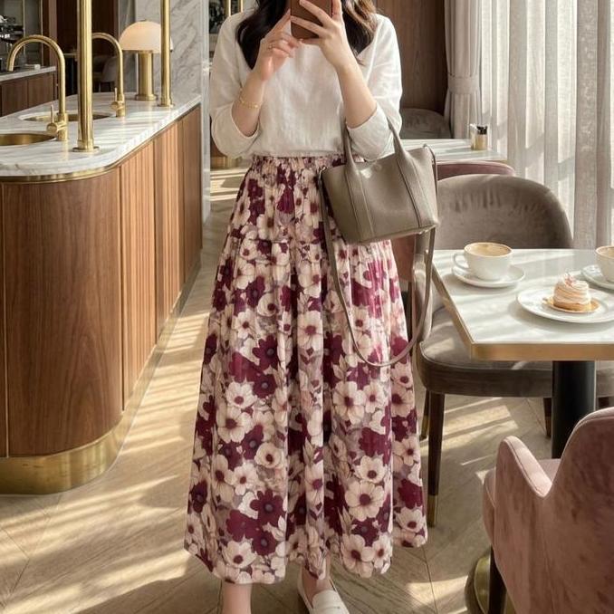SS ROK BANGKOK TULIP FLOWER BUNGA / LONG SKIRT ROK PANJANG FLARE COTTON RAYON IMPORT