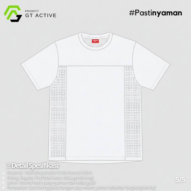 HOT DEALS [GT ACTIVE] - Kaos Olahraga Pria Putih Dry Fit Mesh | Baju Lari Gym Badminton Padel Anti G