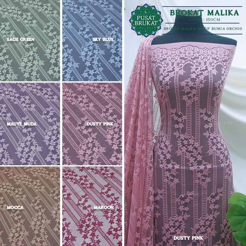 KAIN KEBAYA BROKAT MALIKA / LACE BRUKAT SALUR MOTIF ORCHID LEBAR 150 CM [harga per 0.5m]