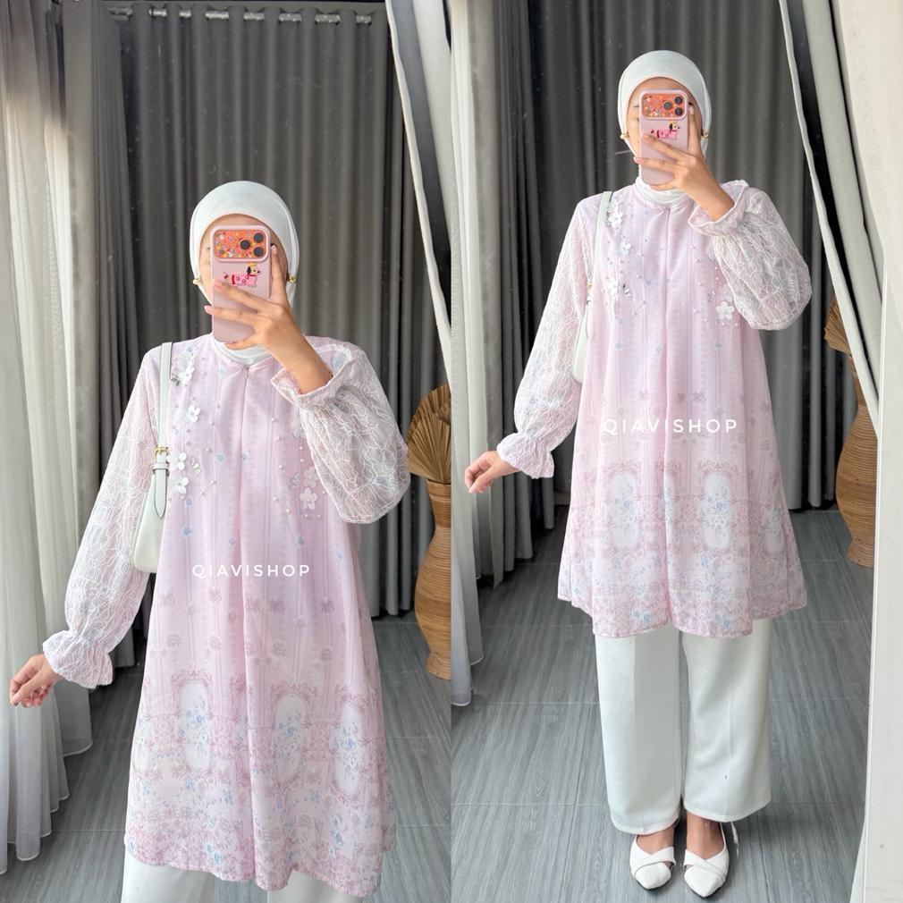 BIG SALE QIAVI SHOP - REVI TUNIK / TUNIC ATASAN PLISKET SIMPLE MEWAH MOTIF CANTIK WARNA PASTEL KUALI