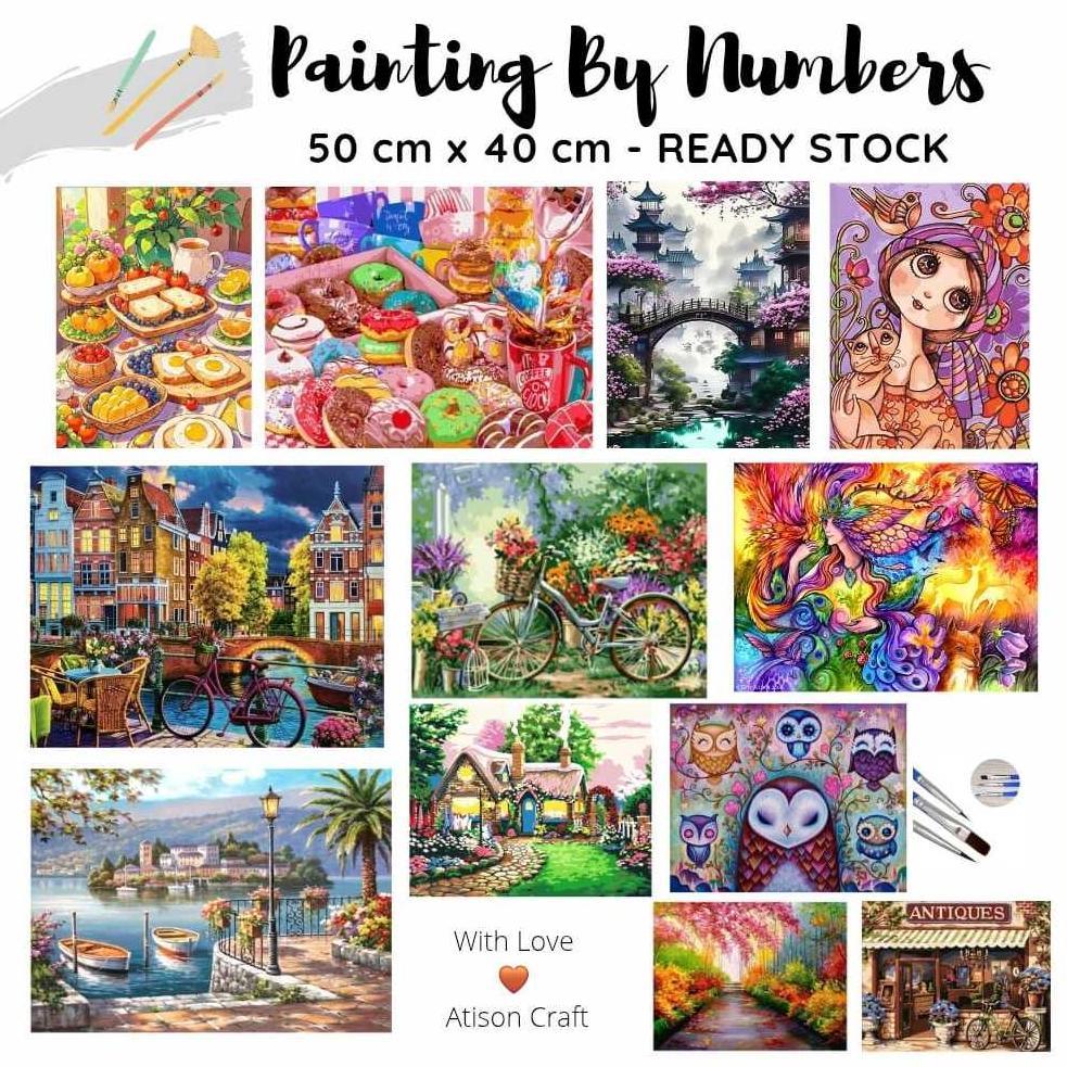DIY PAINT BY NUMBER KIT 50X40CM READY JAKARTA. PAINTING BY NUMBERS KIT MURAH
