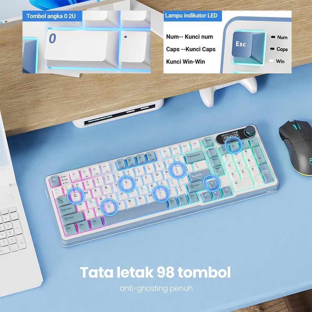 Royal Kludge Rk S98 White Blue Light Could 98 Key Gaming Keyboard