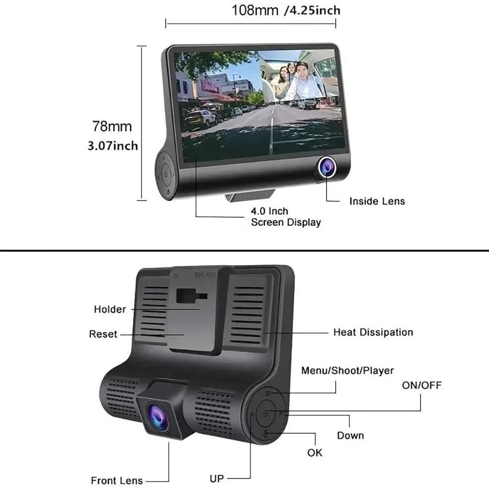 Big Promo Hd 1080P Dashcam Mobil 3 Lens Camera 4 Inch Screen Dash Cam Night Vision Loop Recording  S