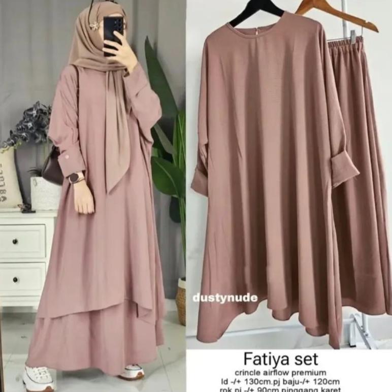 Hot Deals Gamis Fatiya Crincle Airflow Ld 110//Fatiya Longset Gamis Premium//Gamis Wanita Kekinian T