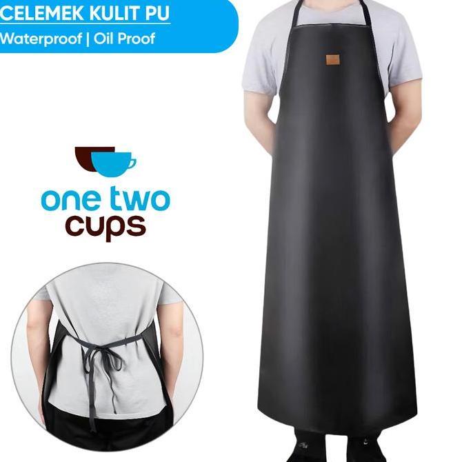 Apron Celemek Masak Barista Barbershop Kulit PU Waterproof Anti Air