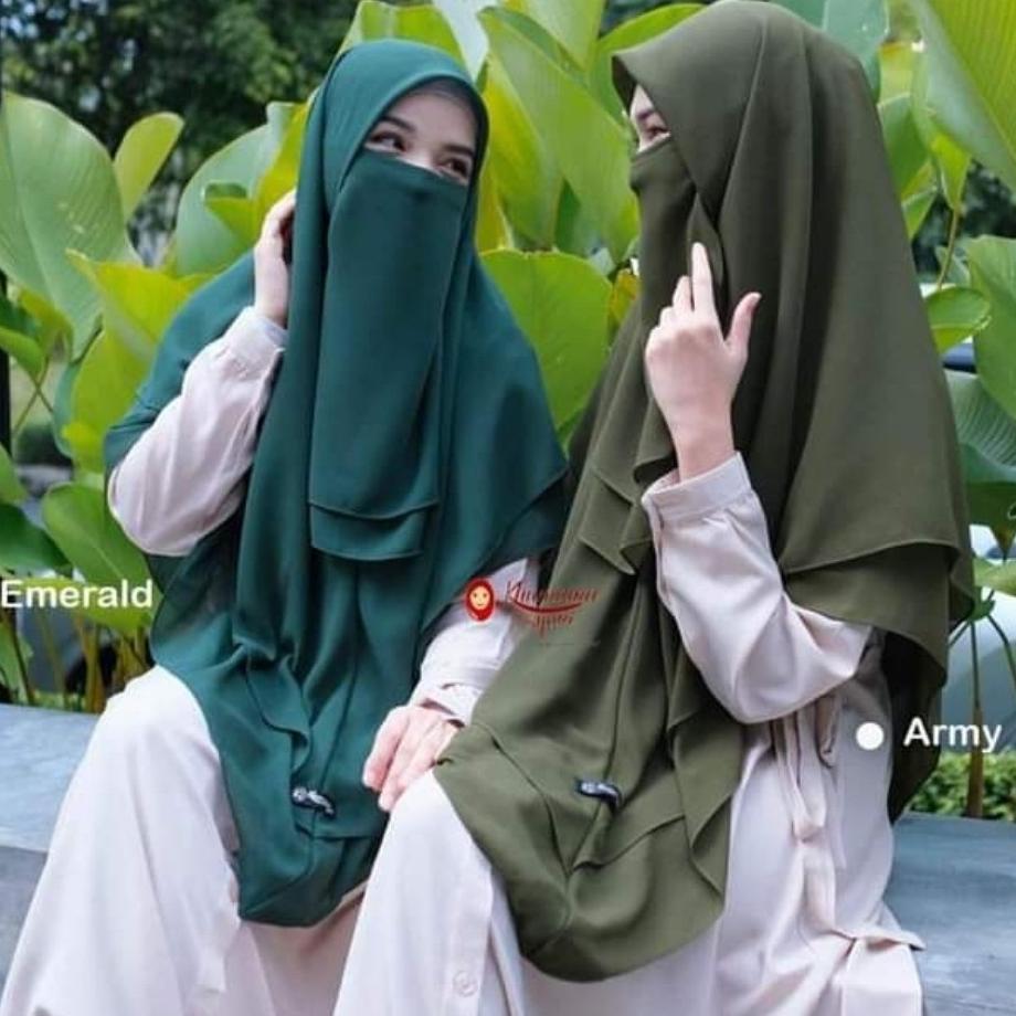 new (paket) segiempat instan free cadar 2 layer jumbo khimar mawar 2 layer
