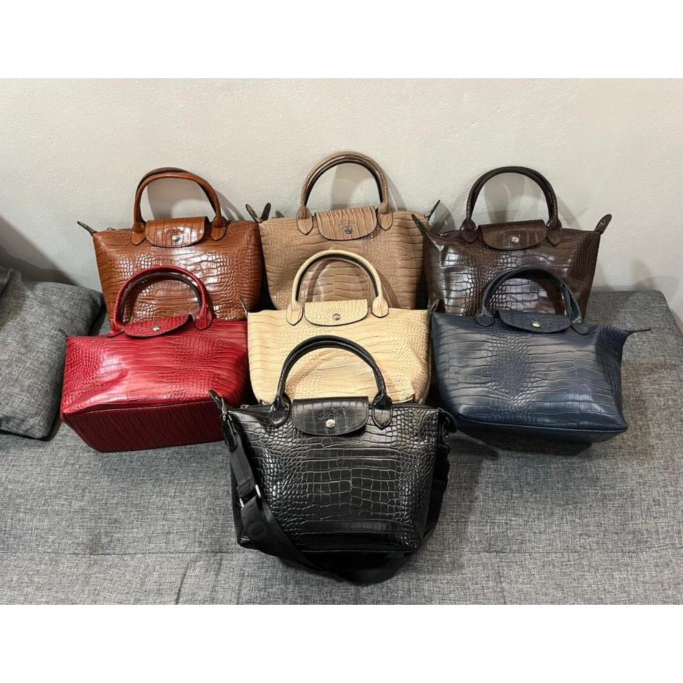 Top Handle Wanita Croco Bag Kulit Medium