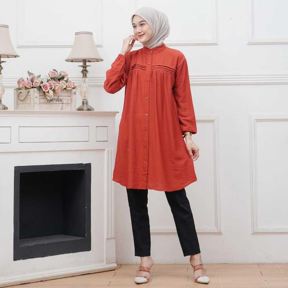 Terbaru (Ld 110-130) Naura Long Tunik Baju Atasan Wanita Tunic Katun Rayon Twill Premium Wanita Stan