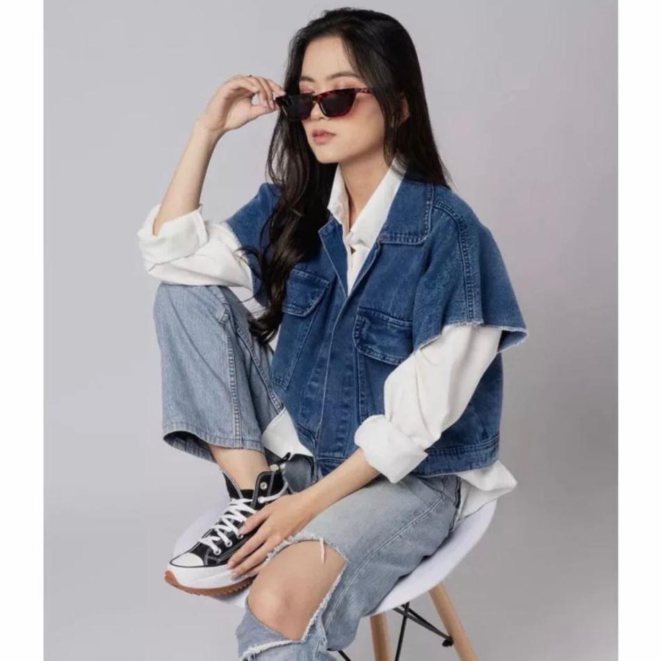 BEST DEALS JACKET JEANS WANITA / JACKET ROMPI JEANS DENIM OVERSIZE Cassandra Oversize Denim Jacket W