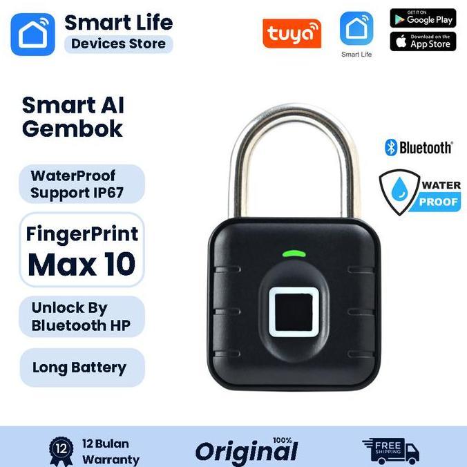 Smart Padlock Gembok Fingerprint Waterproof IP67 Tuya/SmartLife  12 Months Battery SmartLife [terbai