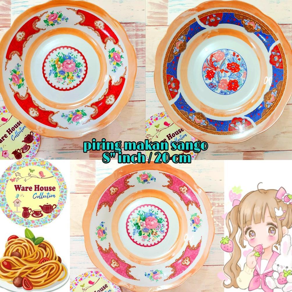 PIRING CANTIK / PIRING MAKAN SANGO 8"INCH KERAMIK MOTIF ROSE