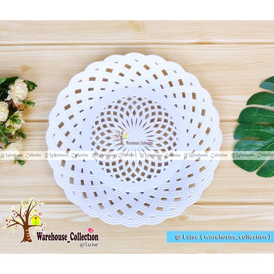 6 BJ- PIRING ROTAN ANYAM/BUNGA KHUSUS PUTIH / PIRING PLASTIK BUNGA PUTIH / PIRING PLASTIK ROTAN MURA