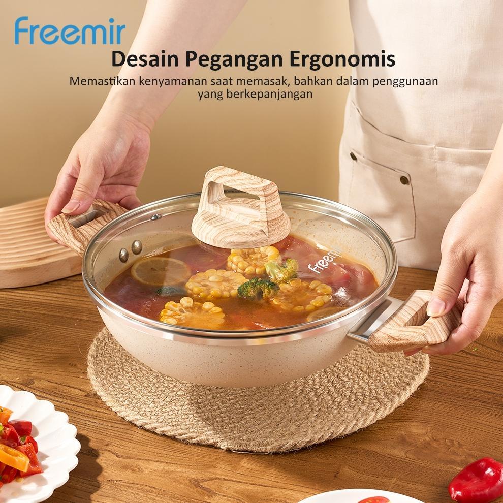 MURAH [ORIGINAL 100%] freemir Wajan Kuali Teflon Beige Premium 20/24/30cm Granit Anti Lengket Serbag