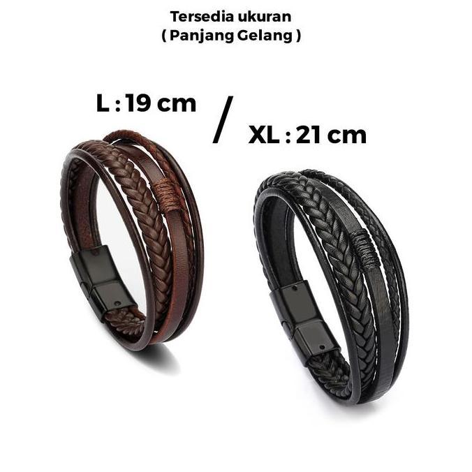 Cool- Gelang Pria Leather Stainless Magnetic Bracelet Kulit