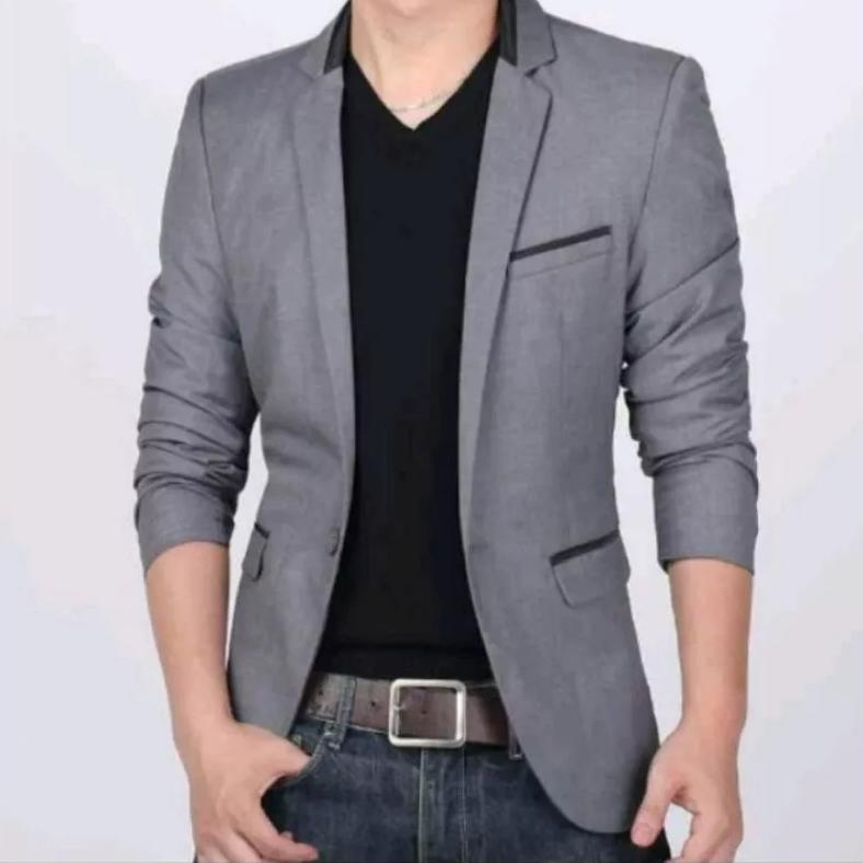 NEW DEALS Jas pria Blazer Jas formal pria Jas blazer pria saku tanpa tutup kancing 1