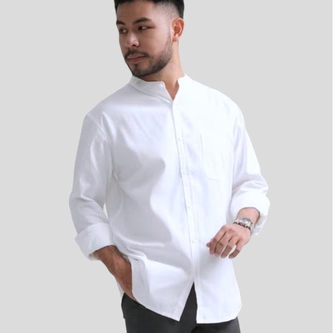 Men- Kameja Lengan Panjang Pria Hm | Kemeja Panjang Sanghay Polos Katun Tuwil Putih Baju Cowok Casua