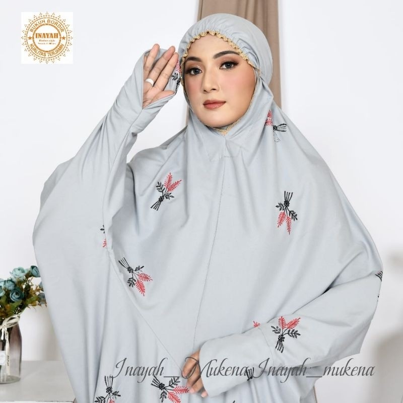 Inayah - Mukena Terusan Dewasa Bordir Putri Malu Katun Premium