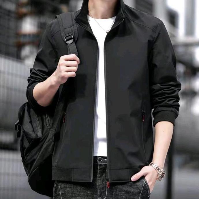 TERKINI Holdenic Jaket Pria Kain Taslan Katun Import Ori Tebal Hitam Slimfit Nyaman Panjang Bomber K