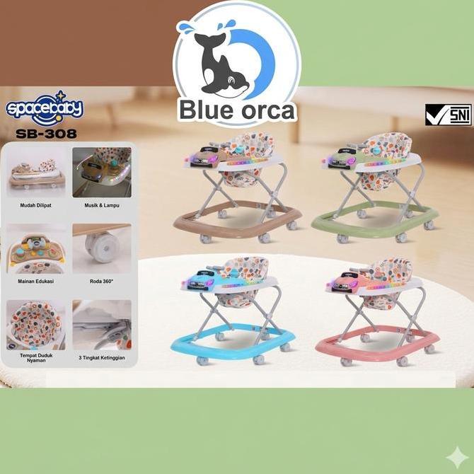 Spacebaby Baby Walker Sb3 Car Ada Musik Lampu Dilengkapi Mainan Edukatif Roda 360 Ketinggian Adjusta