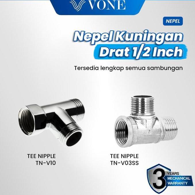 VONE Sambungan Nepel T Tee Volk Ring Shower Kloset Kran Stainless Kuningan
