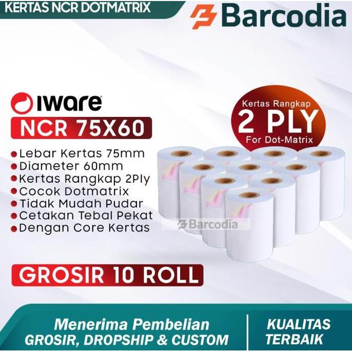 (10 Roll) Grosir Kertas Struk NCR 2 Ply 75x60mm - Kertas Struk 2 Ply Rangkap 2 Roll Paper