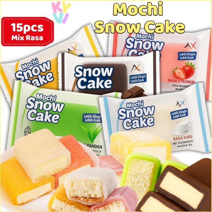 Torta- Kyvi - Mochi Snow Cake Isi 15Pcs Mix Rasa Pandan Strawberry Mango Milk Chocolate Halal, Lembu