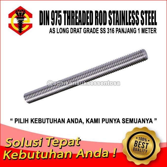 SS 316 / As Drat Stainless M12 / Long Drat 12 MM / Thread Rod M12x1 Meter
