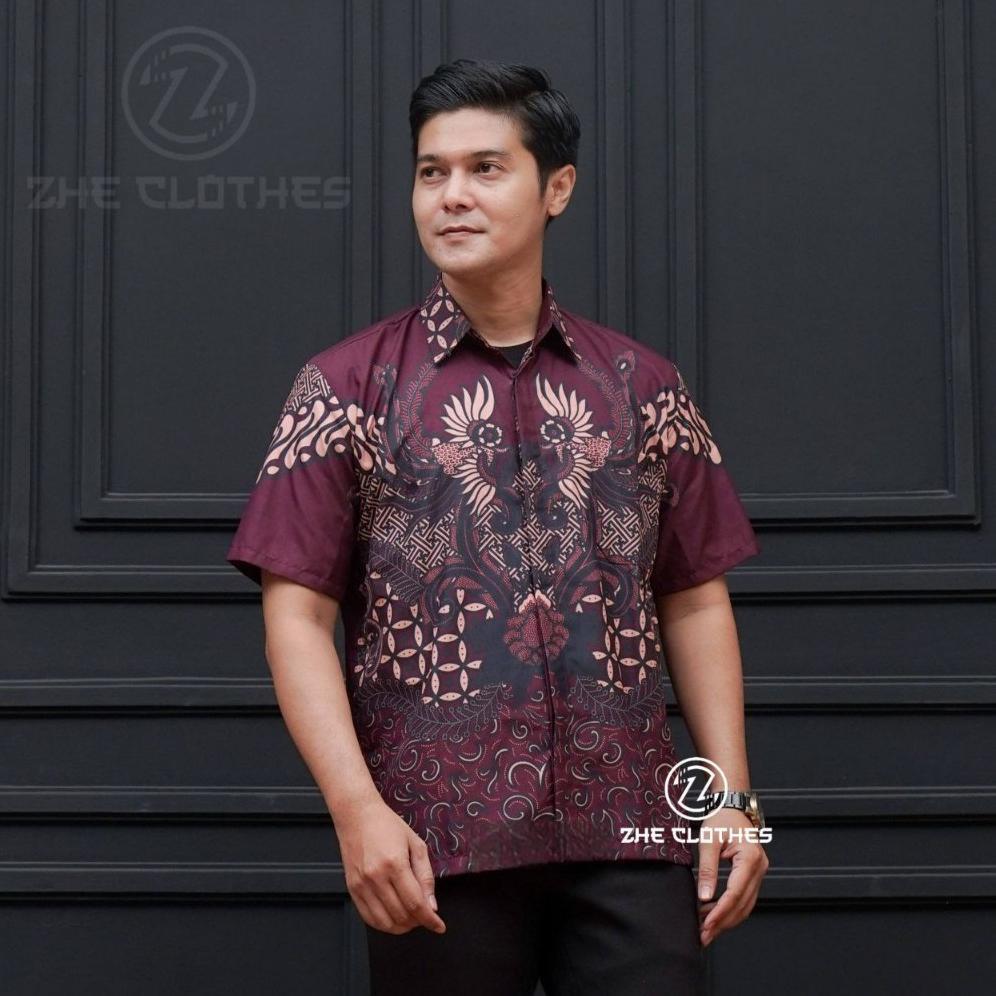 HOT Kemeja Batik Pria Lengan Pendek Hem Batik Motif Mewah AURORA BATIK KEKINIAN