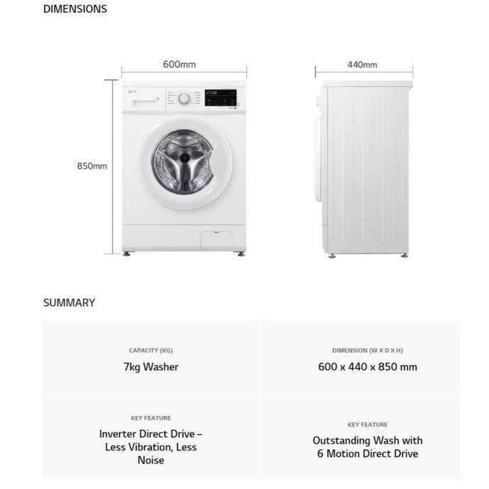 LG FB1207S6W Mesin Cuci 7 kg Front Loading 6 Motion Inverter Direct Drive dengan Smart Diagnosis