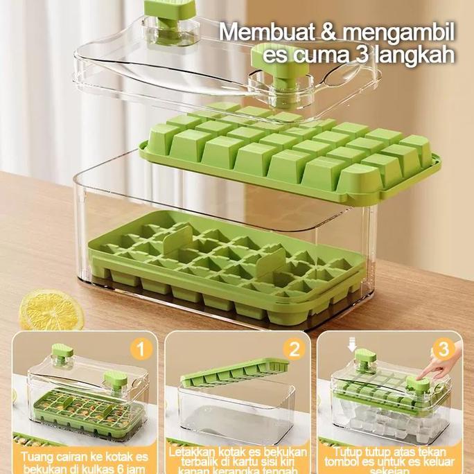 JC Ice Cube Maker 28 Grid Cetakan Es Batu Kristal Transparan, Pembuat Es Batu Mini Praktis, Tempat E