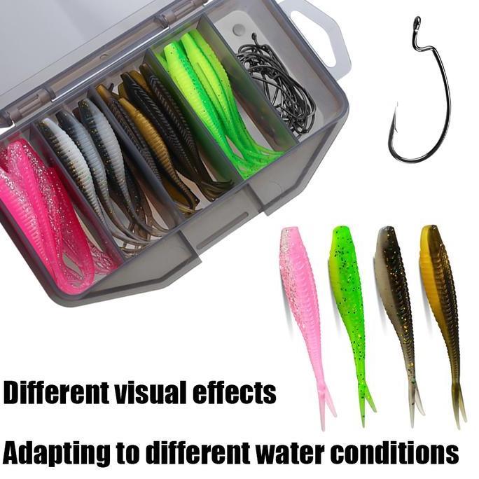61Pcs Umpan Soft Lure 1 Set Box, Kotak Umpan Pacning Ikan / Umpan Pancing Tiruan Bentuk Ikan Bahan K