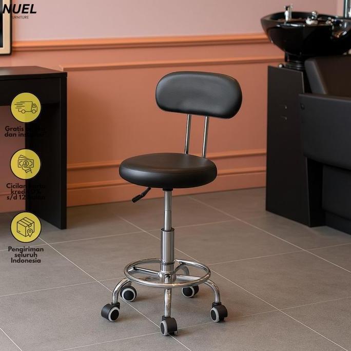 NUEL Kursi Bulat Roda Bar stool Salon Lab Drum Hidrolik Kaki Besi