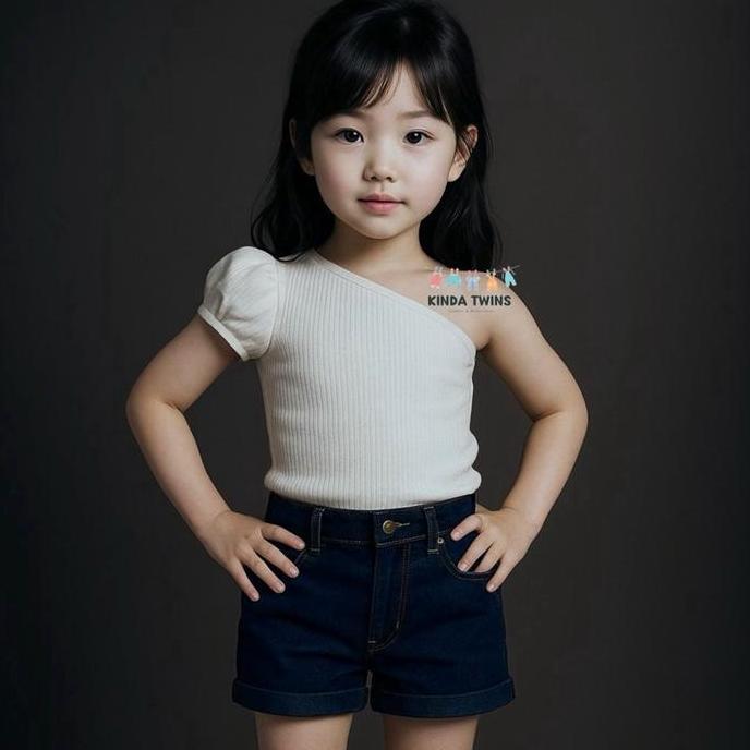 New- Kindatwins - Mollie Top One Shoulder - Atasan Anak Perempuan Semi Crop Top 1-8Th