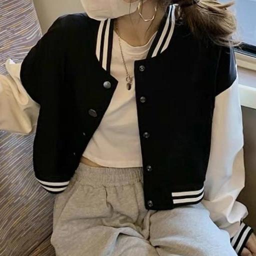 hemat jacket crop baseball wanita | korean style varsity cropped | atasan wanita | jacket crop wanit