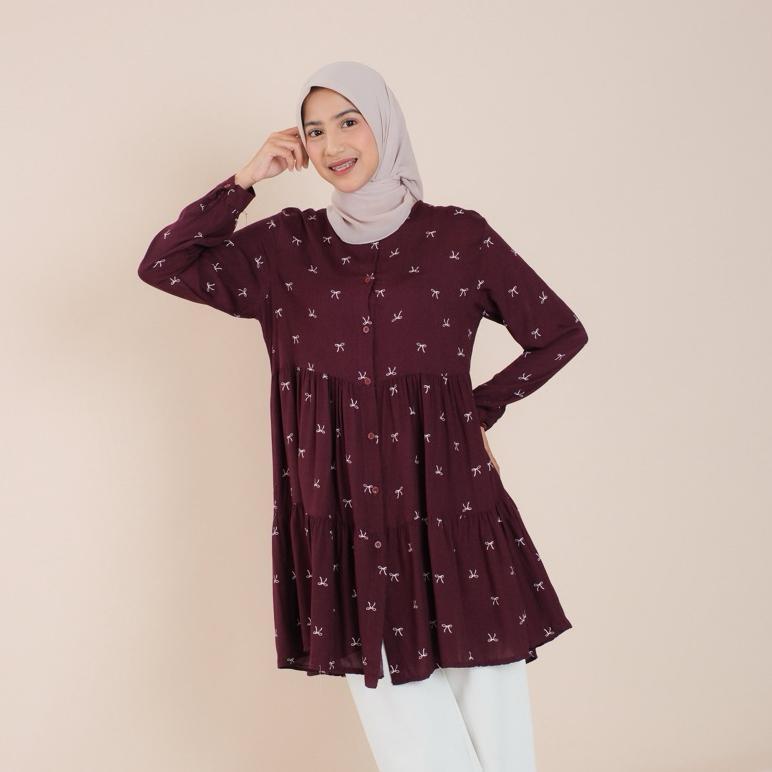 LONG TUNIK RAYON VISCOSE PREMIUM RUFFLE TUNIK BUSUI/TUNIK RAYON MOTIF TERBARU