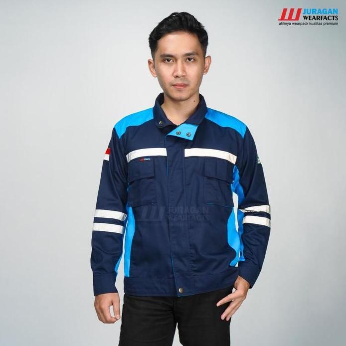 [COD] Wearpack Safety seragam baju kerja lapangan panjang Pria Wanita model Semijaket Warna Biru Tos