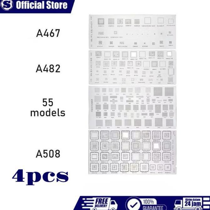 4PCS/set Cetakan Universal IC Plat Amaoe Amaoe A467 / A482 / A508 / 55Models / Stencil Plat BGA Univ