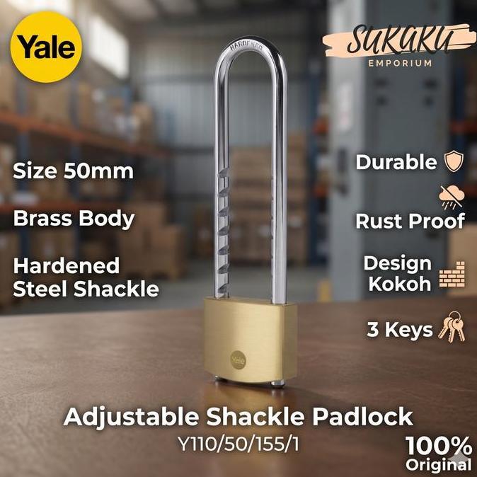 YALE Gembok Motor Adjustable 50mm Brass Padlock Y110/50/155/1 Classic Outdoor Kunci Motor/Pagar/Gerb