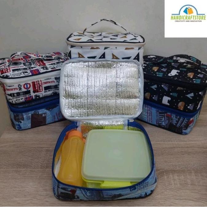 Termurahjaminan- Tas Bekal Kanvas Lucu Untuk Makanan Anak Dan Desa - Model Kotak Lunchbag Tas Bekal 